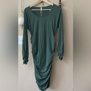 XL Pinkblush Olive Green Ruched Maternity Long Sleeved Dress